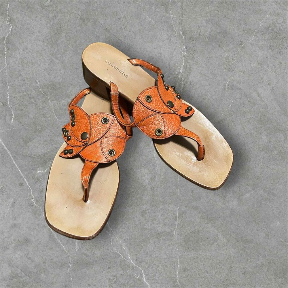 Coccinelle Orange Leather Sandals | Size 38 | Made in Portugal | Chic Summer Sli
